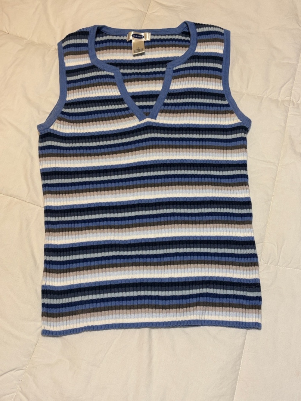 Old Navy Ribbed V-Neck Tank - Blue, Navy, White, Tan